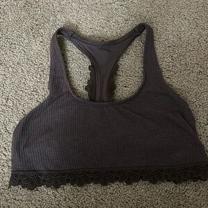 aerie Brown Ribbed Racerback Lightly Lined Sports Bra, Size L